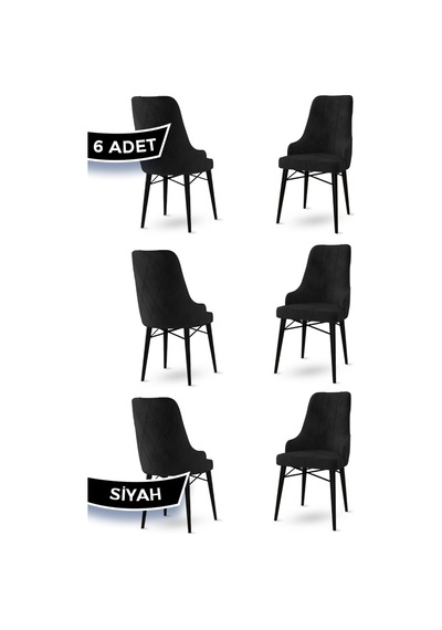 Canisa Neta Serisi 1.sınıf Babyface Kumaş Sandalye Siyah Gürgen Ayak 6 Adet Siyah Sandalye Sandalye Siyah Ayaklar Siyah