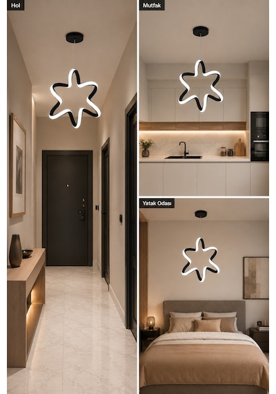 AvizeGO Yalven Led Sarkıt Avize Beyaz Işık Siyah