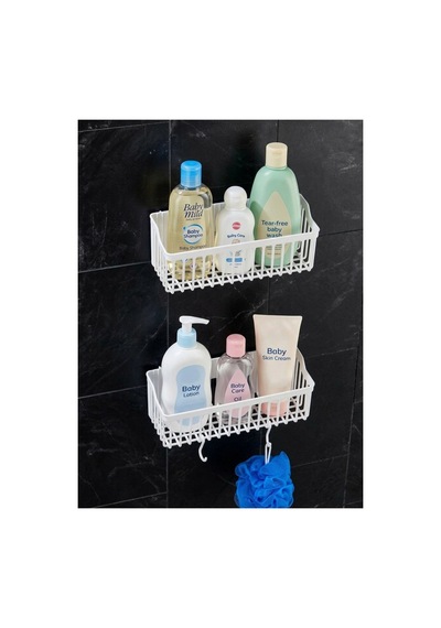 Yapışkanlı Duvar Rafı, 2'li Duvar Düzenleyici, Banyo-mutfak Organize Dolap Içi Organizeri Plastik Beyaz Beyaz