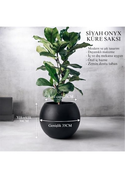 Dekoratif Küre Saksı, 27l, Ø35 Cm Boyutlarında, Beton Görünümlü Tasarım