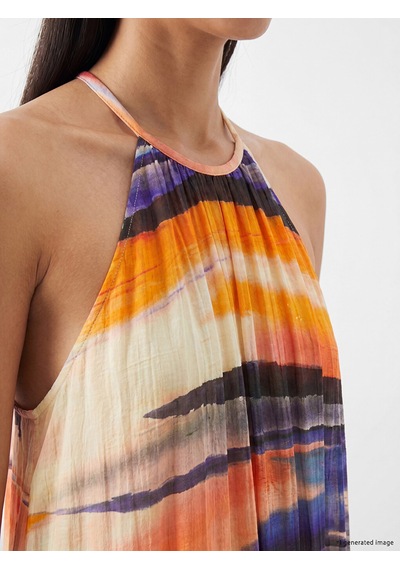 Lcw Vision Mor Halter Yaka Desenli Fırfırlı Elbise