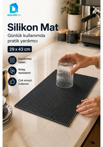 Silikon Kaydırmaz Bar Matı Bulaşık Kurutma Ve Tezgâh Altlığı 29x43 Cm Siyah