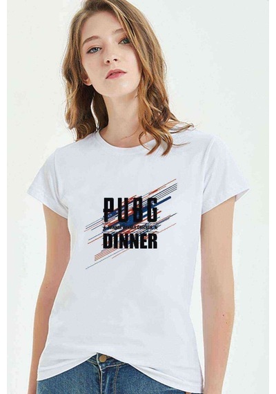 Pubg Playerunknowns Chicken Dinner'S Baskılı Beyaz Kadın Tshirt
