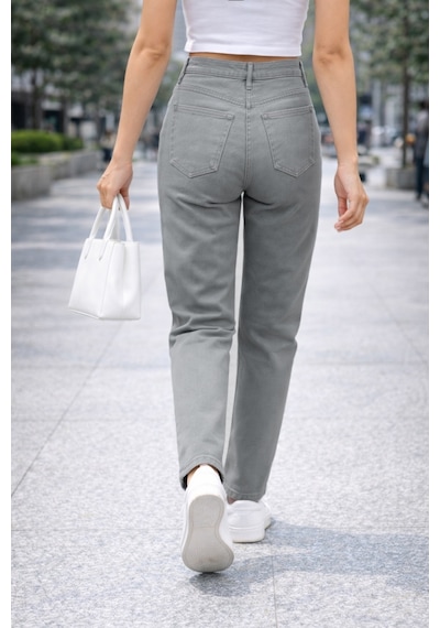 Cedy Denim Kadın Yüksek Bel Soho Boyfriend Jean C599 Taş Rengi
