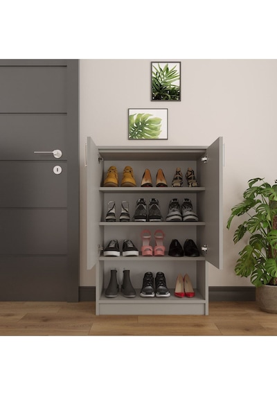 Asra Trend Ayakkabılık A-03 %100 MDF Kapaklı ve Açık Raflı Portmanto Kül Gri