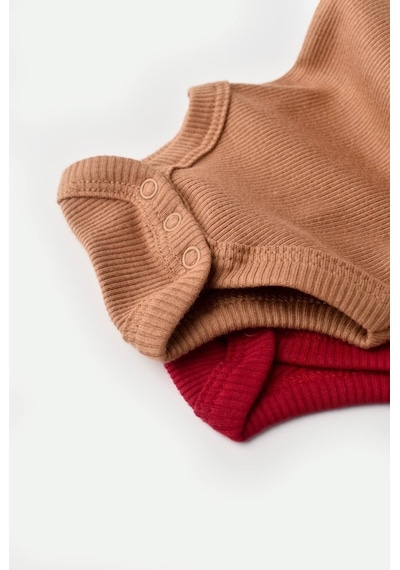 Rebebe Babycosy Modal 2 Li Kısa Kollu Bebek Badi - Bebek Body - Csym1121 (544639971) Kahverengi - Kırmızı