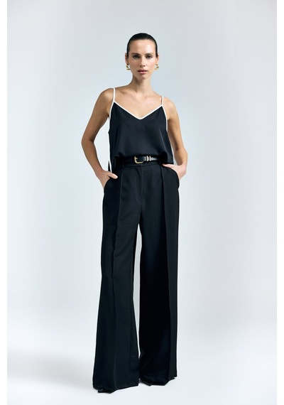 Sateen Kemer Detaylı Pantolon - Siyah-137345