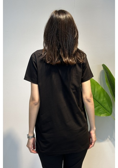 Missemramiss Pamuklu Nakışlı Tshirt Tunik 5360 Siyah