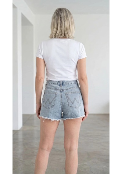 Byemelika Taş Baskılı Grj Denim Mini Şort Buz Mavi