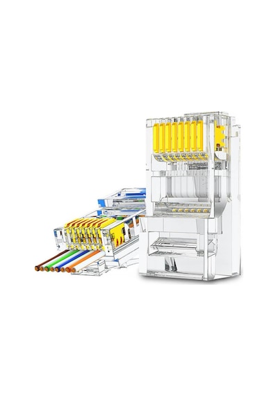 Koodmax - 100 Adet - 50u" 50 Micron Gold Plated Cat6 Ez Rj45 Delikli Konnektör Yeni Nesil Jack Uç