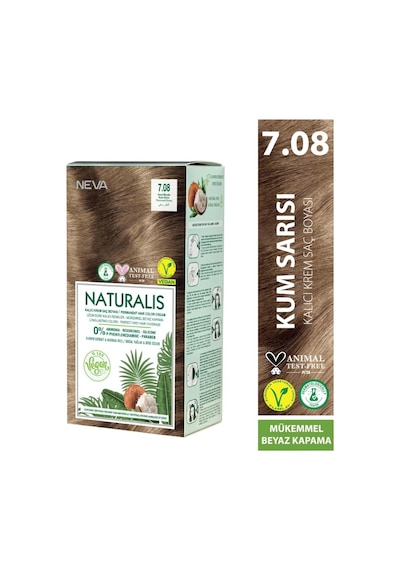 Nevacolor Naturalis Vegan Amonyaksız Kum Sarısı 7.08 Kalıcı Krem Saç Boyası Seti