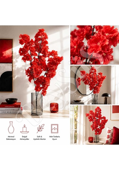 Yapay Çiçek Bahar Dalı 90 Cm Kırmızı