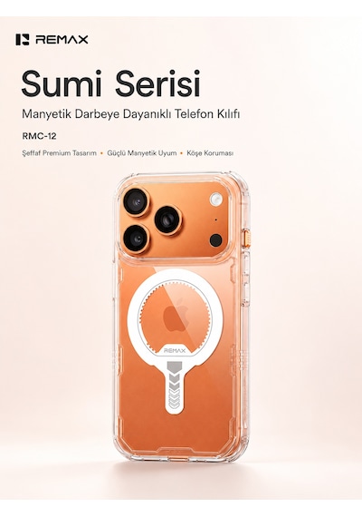 Remax Sumi Series Apple iPhone 17 Pro Magsafe Uyumlu Şeffaf Kılıf Darbe Emici Askeri Sınıf Koruma Rmc-12