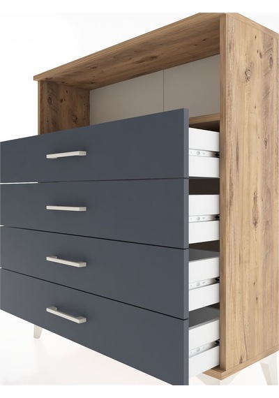 Arges Şifonyer Tek Raflı 4 Çekmeceli 88x30x106 Çam-antrasit Çam