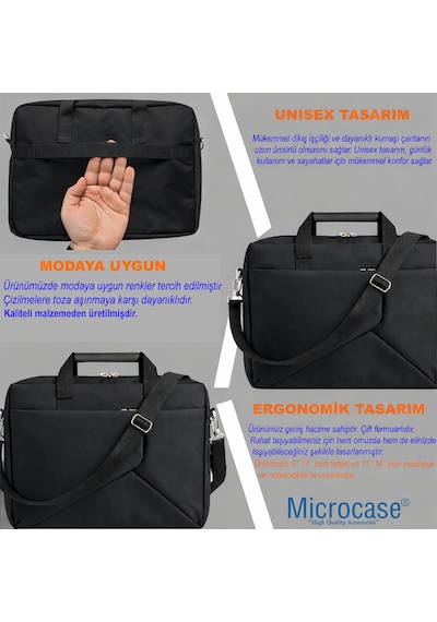 Microcase Samsung Active 4 Pro / Active 5 Pro 10.1'' İle Uyumlu Apple Uyumlu MacBook Laptop Çantası 2 Bölmeli Siyah Al5559