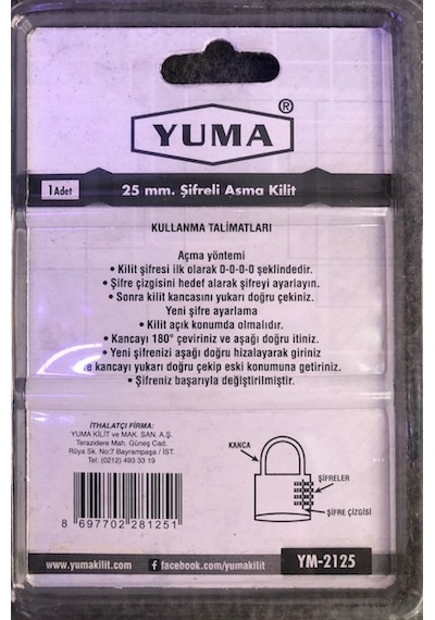 Yuma Pirinç Şifreli Asma Kilit 25 Mm