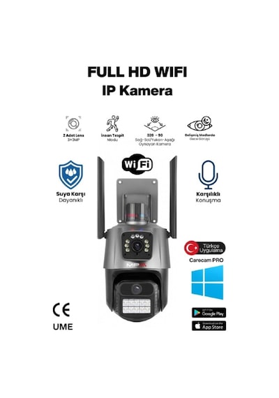 3 Mp + 3 Mp Çift Lens Wi-fi Tf Kart Girişli Güvenlik Kamerası