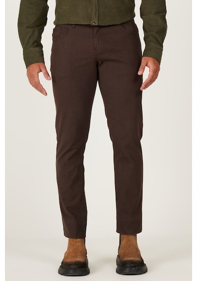 AC&Co / Altınyıldız Classics Erkek Kahverengı Slim Fit Dar Kesim 5 Cepli Desenli Esnek Pantolon Kahverengi