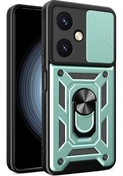 Newface Vivo Y27 Kılıf Pars Lens Yüzüklü Silikon - Yeşil
