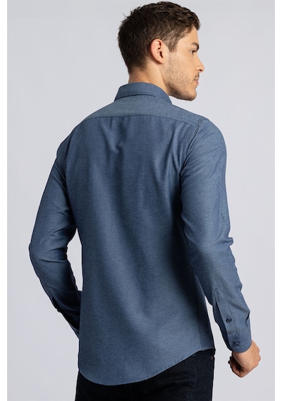 Tudors Slim Fit Dar Kesim Uzun Kol Poplin Oxford Erkek Gömlek-12622 Lacivert