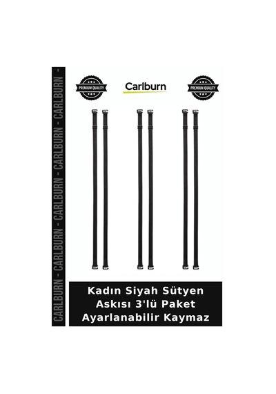 Carlburn Kadın Siyah Sütyen Askısı 3'lü Paket Ayarlanabilir Kaymaz Rahat Tasarım Gizli Askı Kombin Desteği Siyah-3