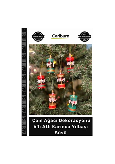 Özel Üretim Ahşap Boyalı Nostaljik Çam Ağacı Dekorasyonu Hediyelik 6 Lı Atlı Karınca Yılbaşı Süsü