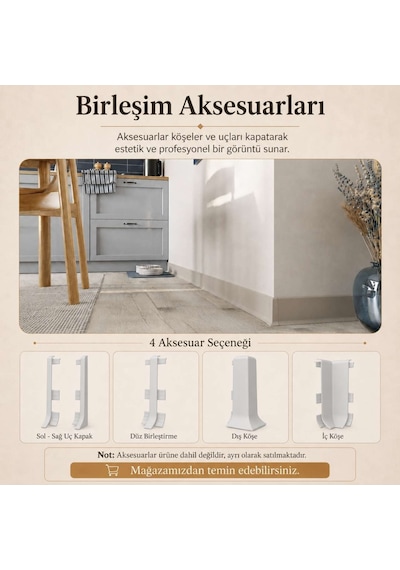 Linela Suya Dayanıklı Pvc Süpürgelik 8 Cm - Açık Gri - Lnl413