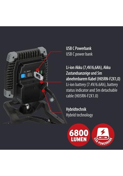 Hibrit Özellikli Dış Mekan Ip65 Lisanslı 50w 6800 Lümen 5 Metre Kablolu Şarjlı Led Projektör Genel
