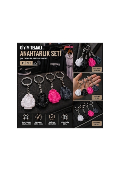 Mont Görselli Dörtlü Anahtarlık Seti Beyaz Beyaz