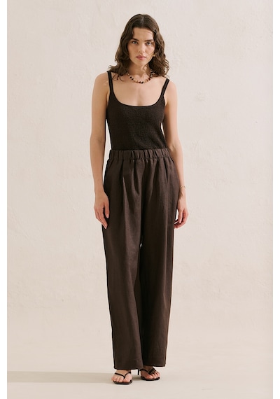 Manuka Keten Geniş Paça Pantolon Acıkahve Ss26pnt00039-23.6552