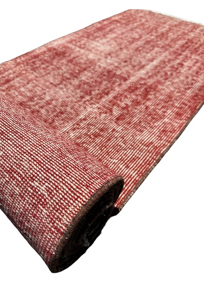 El Dokuma Vintage Yolluk 55x300 Düz Kırmızı Renk Eskitme Halı Kırmızı