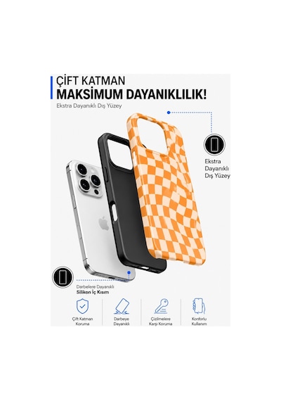 Apple iPhone Uyumlu,  17 Pro Check Collection Çift Katmanlı Essential Tough Telefon Kılıfı