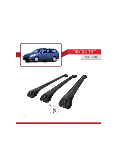 Ford Focus Estate C170 1998-2004 Arası İle Uyumlu Ace-1 Ara Atkı Tavan Barı Siyah 3 Adet Bar