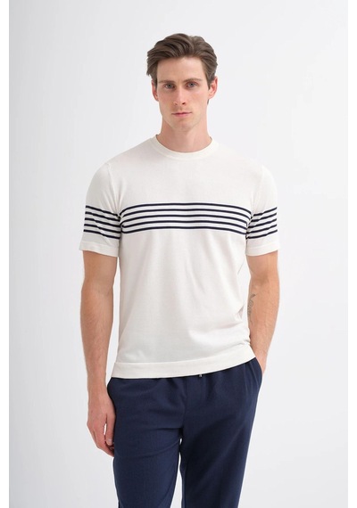 Cazador 3040 Erkek Bisiklet Yaka Triko T-shirt Ekru