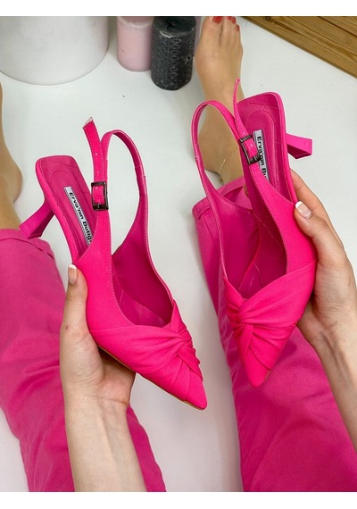 Ervanın Butiği Fuşya Saten Bow Fiyonk Detay Kadın Stiletto-3673