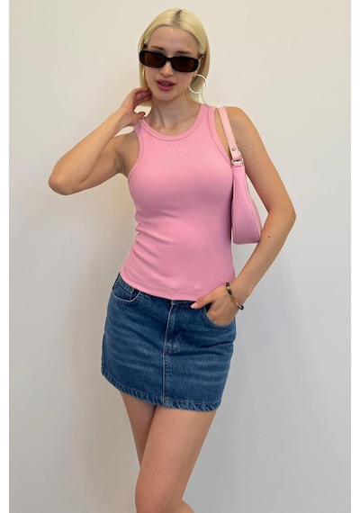 Madmext Pembe Kalın Askılı Regular Kesim Basic Atlet Mg2059 Pembe