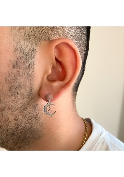 FerizZ 316L Çelik Ay Yıldız Sallantılı Küpe UNK-661 Beyaz
