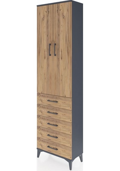 Arges Dolap 2 Raflı 5 Çekmeceli Tek Askılı 60x30x221 Antrasit-çam Antrasit
