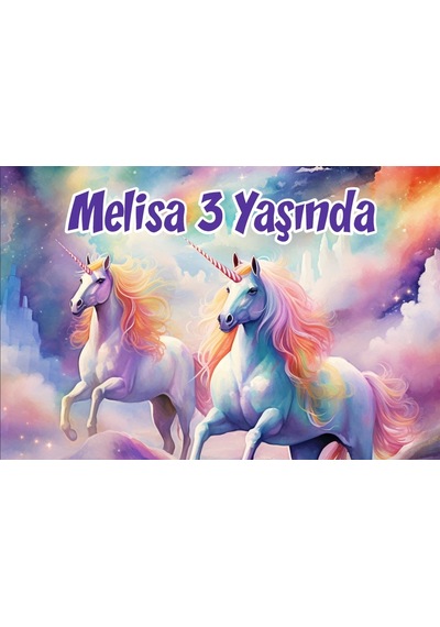 Büyük Unicornlar Temalı Doğum Günü Afişi -3 100x150 Cm