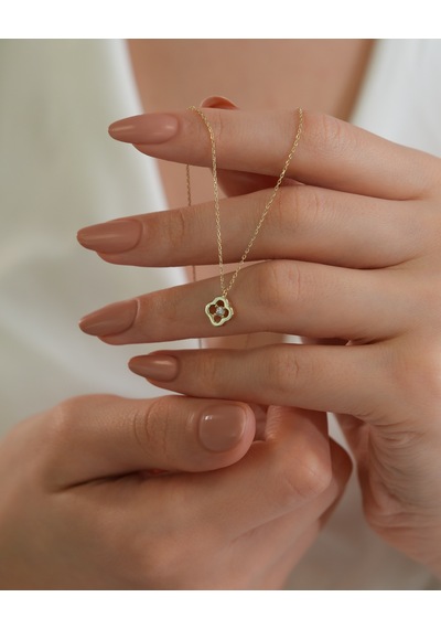 Debora Jewelry 14 Ayar Altın Zirkon Taşlı Yonca Kolye