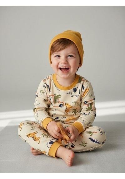 Zekids Erkek Bebek Pamuklu Safari Desenli Pijama Takımı-16848 Çok Renkli