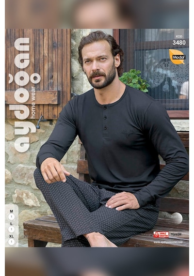 Aydoğan Erkek Civan Patlı Modal Antrasit Pijama Takım 3480