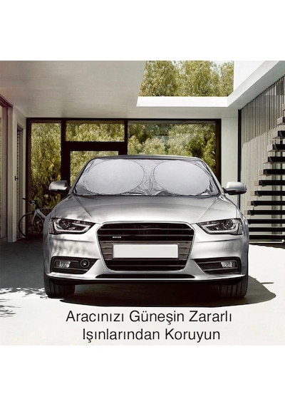 Araç Oto Ön Cam Çift Daireli Gümüş Kaplama Güneş Kalkanı Branda- 5775