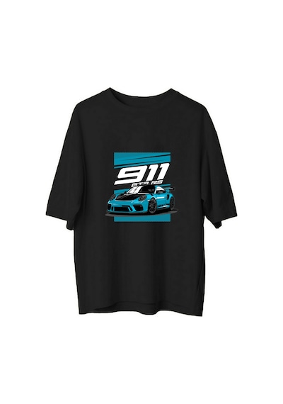 Paybuy Kadın Oversize Spor Araba Baskılı Tişört Retro Tasarım Rahat Kesi Siyah