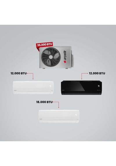 Arçelik 1+3 Multi Sistem 36100 MD Pro Dış Ünite 12 BTU Siyah + 12 BTU Beyaz + 18 BTU Beyaz İç Üniteler Duvar Tipi Klima