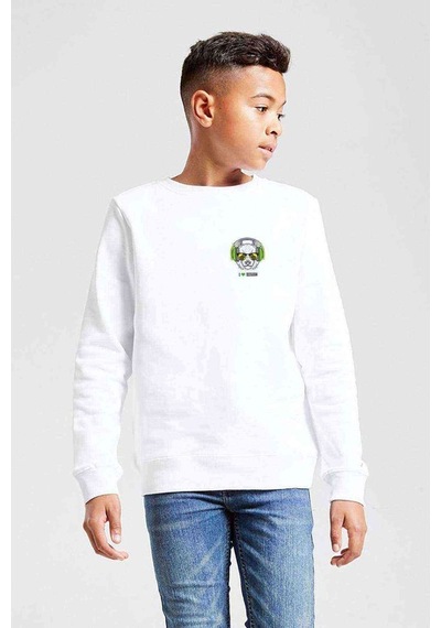 Tshirthane Panda I Love Music Göğüs Baskılı Unisex Çocuk Beyaz Sweatshirt
