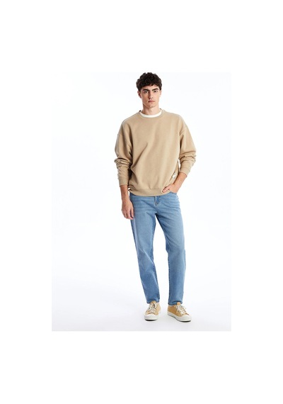 LC Waikiki Lcw Bisiklet Yaka Uzun Kollu Baskılı Erkek Sweatshirt Bej