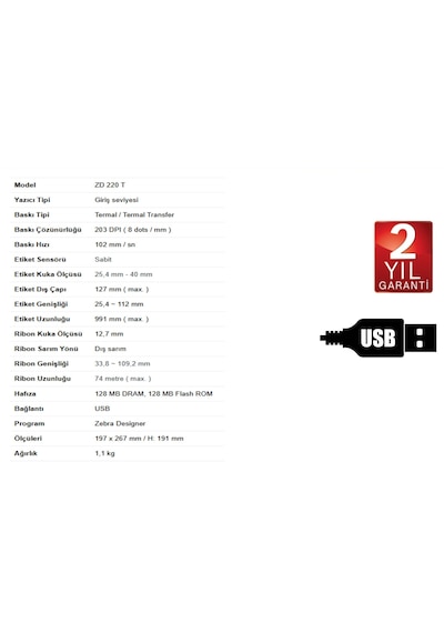 Zebra Zd220 T Etiket Barkod Yazıcı Termal Ve Termal Transfer