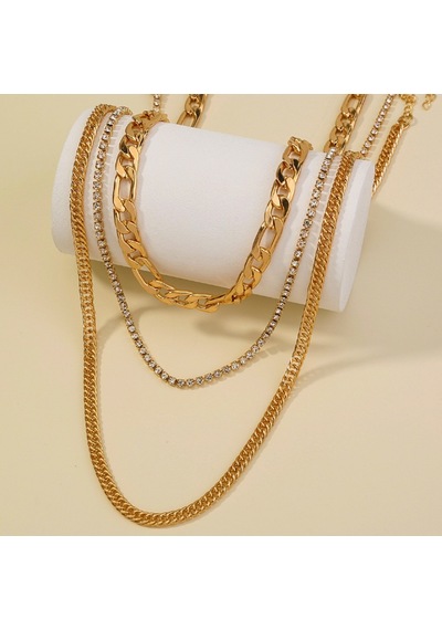 Chavin 3 Katmanlı Taşlı Gold Alloy Kadın Zincir Kolye En19 Altın