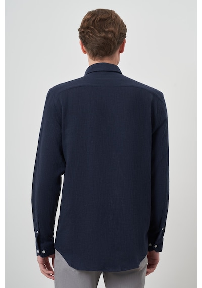 Morven Erkek Lacivert Trend Keten Slim Fit Düğmeli Yaka Gömlek 25ys004013200 Lacivert Lacivert